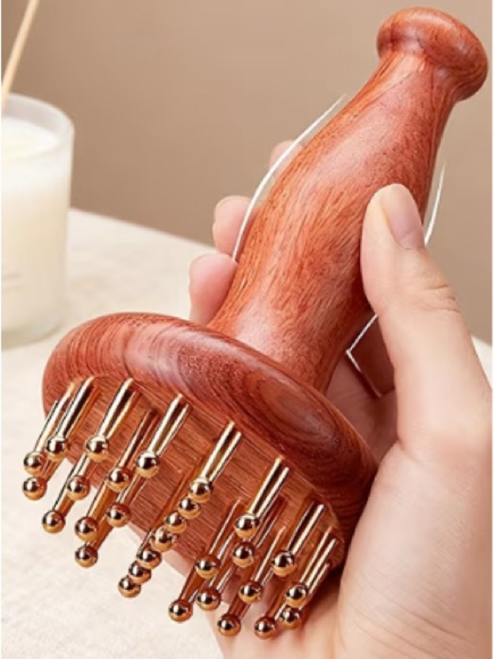 New Copper Head Massage Comb | Gua Sha Body & Scalp Massager + Rosewood Handle